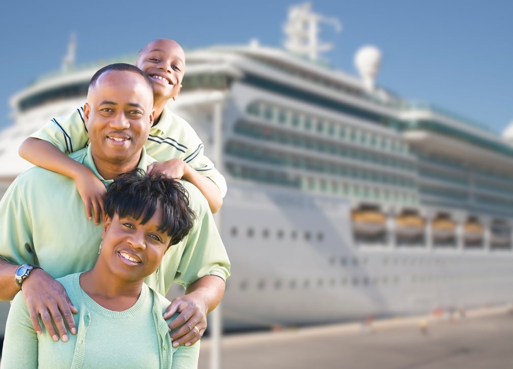 Happy Family in Front of Cruise Ship